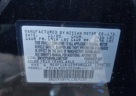 2020 Nissan Kicks S Xtronic Cvt from USA, damaged, VIN 3N1CP5BV9LL567137